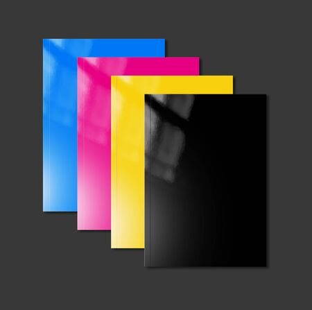 CMYK booklet covers set isolated on black background - mockup illustrationの写真素材