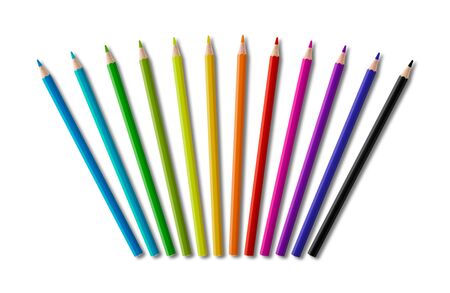 Set of rainbow color wooden pencil collection isolated on white backgroundの写真素材