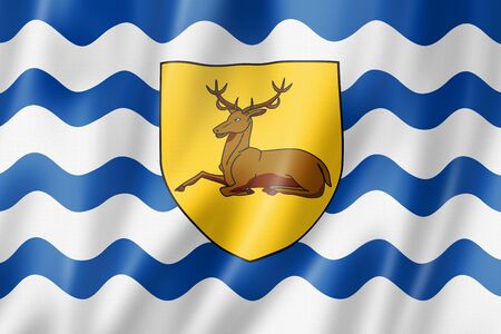Hertfordshire County flag, United Kingdom waving banner collection. 3D illustrationの写真素材