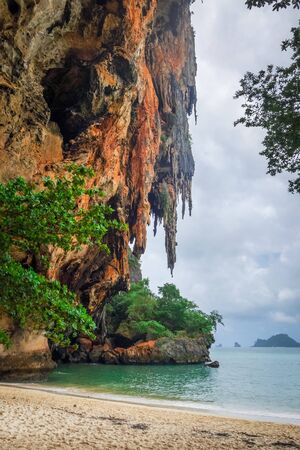 Phra Nang Beach and limestone cliffs in Krabi, Thailandの写真素材