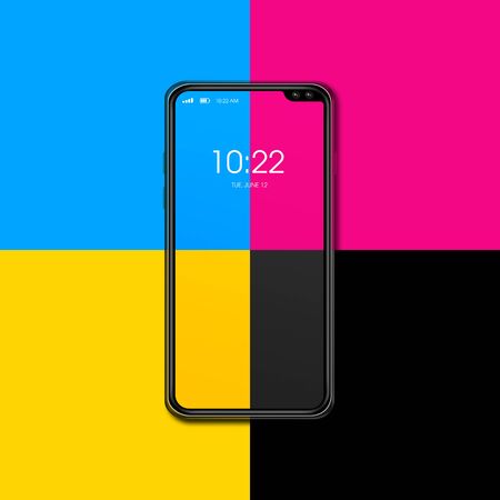CMYK smartphone isolated on color background. 3D render illustrationの写真素材