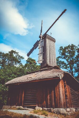 Old traditional Windmill in Stockholm, Sweden, Europeの写真素材