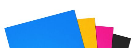 CMYK Blank A4 paper sheet set. Horizontal banner on white backgroundの写真素材