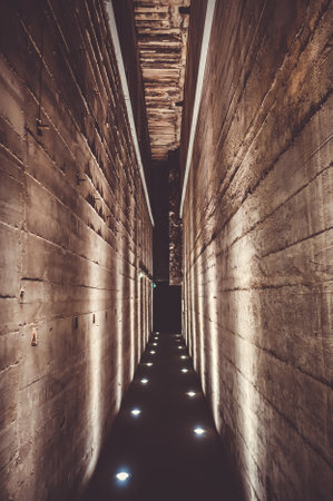 Dark tunnel corridor in a war bunkerのeditorial素材
