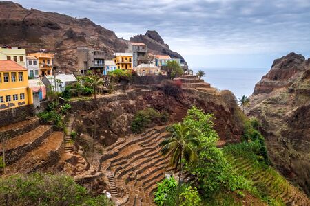 Fontainhas village and terrace fields in Santo Antao island, Cape Verde, Africaの写真素材
