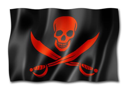 Pirate flag, Jolly Roger, three dimensional render, isolated on whiteの写真素材
