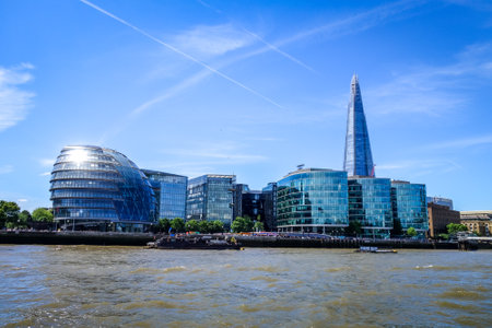 London/UK - June 3, 2017 - Cityscape view, the Shard tower and City Hall buildings on Thames riverのeditorial素材