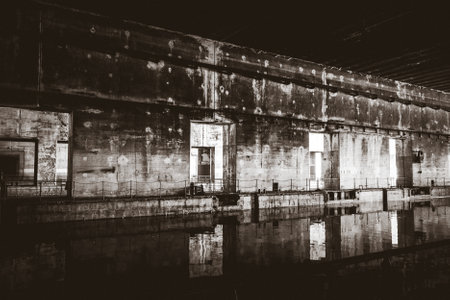 Bordeaux, France - Bordeaux/France - April 18, 2018 : Betasom submarine base bunker. Black and white photographyのeditorial素材