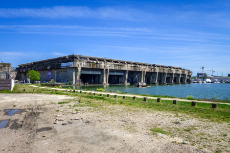 Bordeaux/France - April 18, 2018 : Base sous-marine Betasom - Submarine base.のeditorial素材