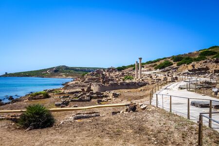 Columns in Tharros archaeological site, Oristano, Sardiniaの写真素材