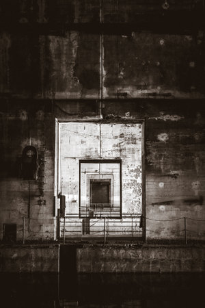 Bordeaux, France - Bordeaux/France - April 18, 2018 : Betasom submarine base bunker. Black and white photographyのeditorial素材