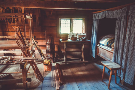 Stockholm/Sweden - July 30, 2017 - Traditional cottage indoor in Skansenのeditorial素材
