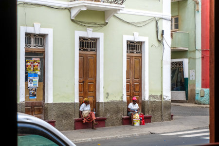 Mindelo/Cape Verde - August 9, 2018 - two street merchant women in Sao Vicenteのeditorial素材