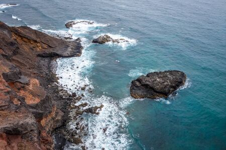 Cliffs and ocean aerial view from coastal path in Santo Antao island, Cape Verde, Africaの写真素材