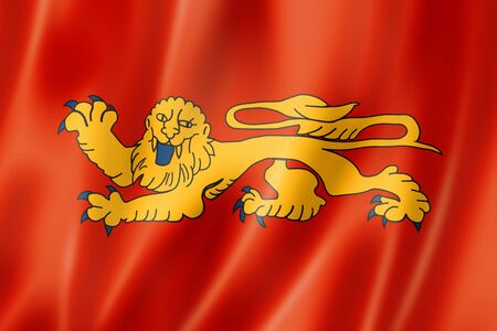 Aquitaine Region flag, France waving banner collection. 3D illustrationの写真素材