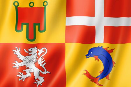 Auvergne-Rhone-Alpes Region flag, France waving banner collection. 3D illustrationの写真素材