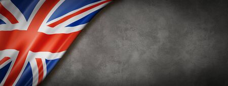 United Kingdom, UK flag on concrete wall. Horizontal panoramic banner. 3D illustrationの写真素材