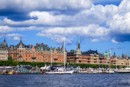 Stockholm/Sweden - July 29, 2017 - Gamla Stan cityscape and pierのeditorial素材
