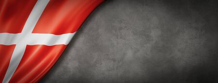 Denmark flag on concrete wall. Horizontal panoramic banner. 3D illustrationの写真素材