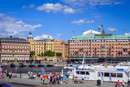 Stockholm/Sweden - July 29, 2017 - Gamla Stan cityscape and pierのeditorial素材