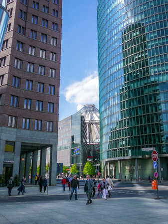 Berlin/Germany - April 21, 2014 : Bahntower building on Potsdamer Platzのeditorial素材