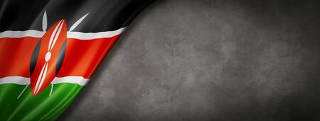 Kenya flag on concrete wall. Horizontal panoramic banner. 3D illustrationの写真素材