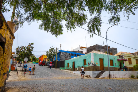 Sao Filipe/Cape Verde - August 7, 2018 - City Streets in summer, Fogo Islandのeditorial素材