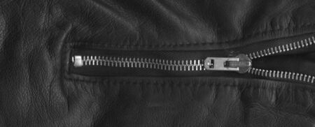 Zipper on black leather jacket. Texture banner backgroundの写真素材