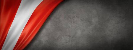 peru flag on concrete wall. Horizontal panoramic banner. 3D illustrationの写真素材