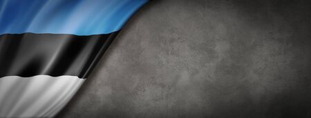 Estonia flag on concrete wall. Horizontal panoramic banner. 3D illustrationの写真素材