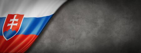 Slovakia flag on concrete wall. Horizontal panoramic banner. 3D illustrationの写真素材