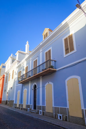 Mindelo/Cape Verde - August 20, 2018 - Colorful houses and city streets, Sao Vicenteのeditorial素材
