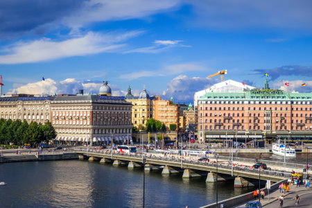 Stockholm/Sweden - July 29, 2017 - Gamla Stan cityscape and pierのeditorial素材