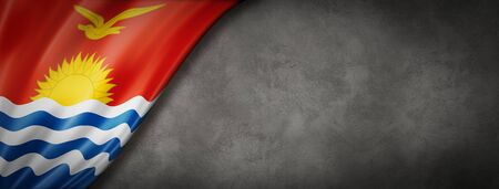 Kiribati flag on concrete wall. Horizontal panoramic banner. 3D illustrationの写真素材