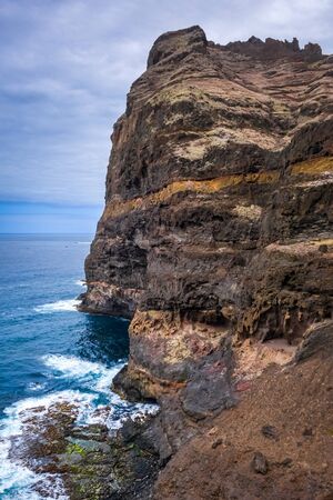 Cliffs and ocean view from coastal path in Santo Antao island, Cape Verde, Africaの写真素材