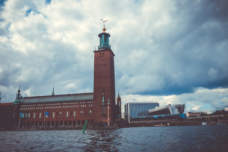 Stockholm/Sweden - July 29, 2017 - City hall and pierのeditorial素材