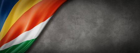Seychelles flag on concrete wall. Horizontal panoramic banner. 3D illustrationの写真素材