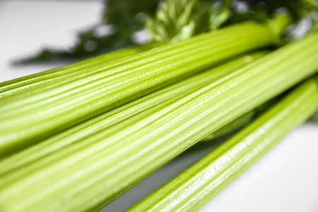 Celery branch bunch isolated on white background. Close-up viewの写真素材
