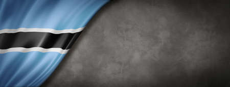 Botswana flag on concrete wall. Horizontal panoramic banner. 3D illustrationの写真素材