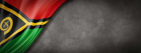 Vanuatu flag on concrete wall. Horizontal panoramic banner. 3D illustrationの写真素材