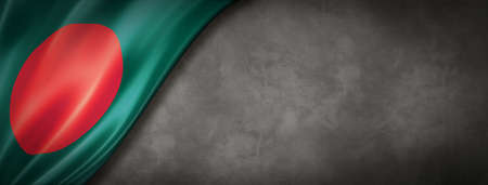 Bangladesh flag on concrete wall. Horizontal panoramic banner. 3D illustrationの写真素材