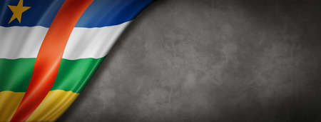 Central Africa flag on concrete wall. Horizontal panoramic banner. 3D illustrationの写真素材