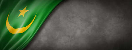 Mauritania flag on concrete wall. Horizontal panoramic banner. 3D illustrationの写真素材