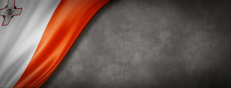 Malta flag on concrete wall. Horizontal panoramic banner. 3D illustrationの写真素材