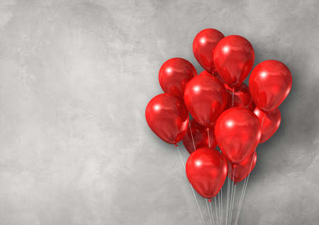Red air balloons group on a light concrete wall banner. 3D illustration renderの写真素材