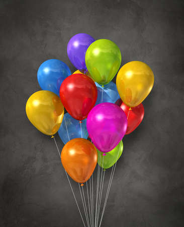 Colorful air balloons group on a dark concrete background. 3D illustration renderの写真素材