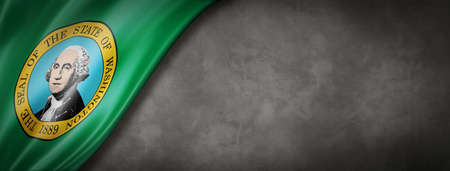 Washington flag on concrete wall banner, USA. 3D illustrationの写真素材