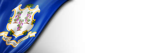 Connecticut flag on white wall banner, USA. 3D illustration