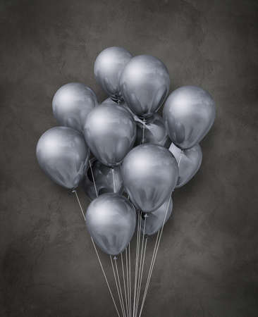 Silver metallic air balloons group on a dark concrete background. 3D illustration renderの写真素材