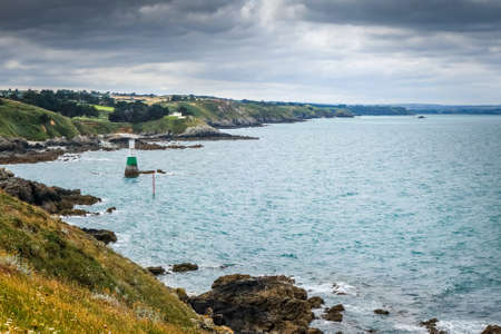 Lighthouse and coast landscape in Pleneuf Val Andre, Brittany, Franceの写真素材